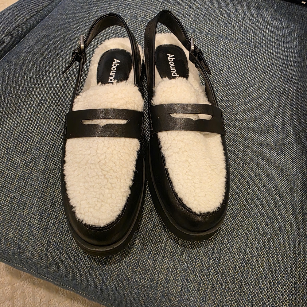 Abound Black Leather and White Shearling Loafers